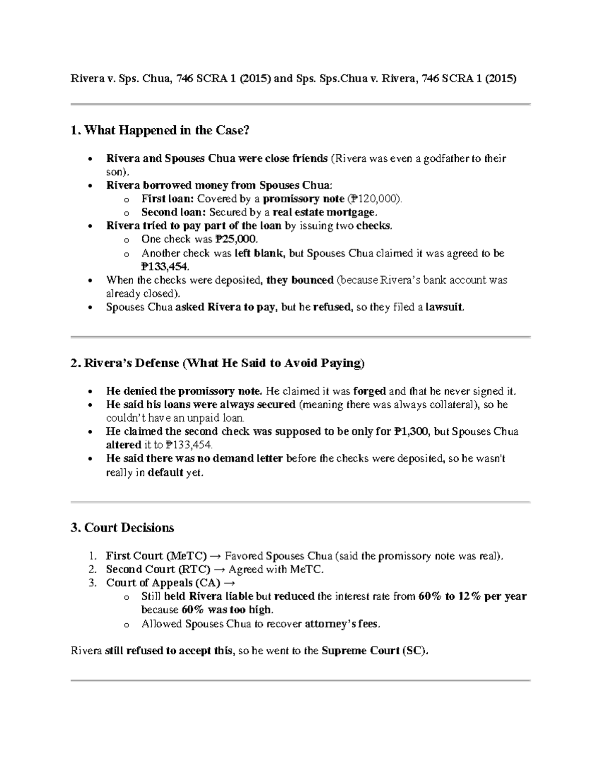 Case Digest Analysis: Rivera v. Sps. Chua, 746 SCRA 1 (2015) and ...