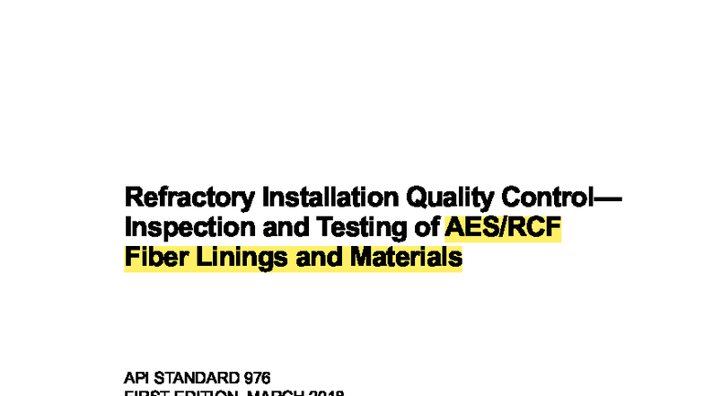 API Standard 976-2018: Quality Inspection & Testing of Fiber Linings ...