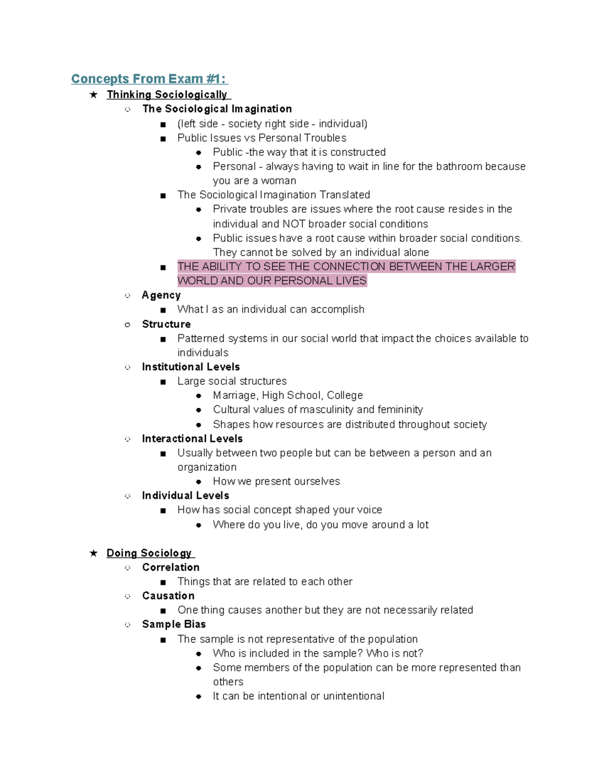 Sociology SOC100 Final Exam Study Guide and Key Concepts Review - Studocu