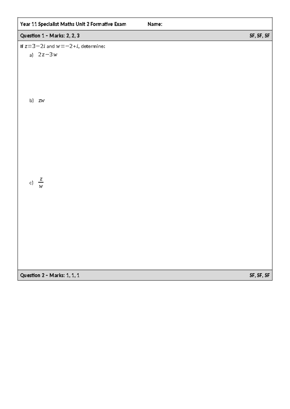 Year 11 Specialist Maths Unit 2 Formative Exam Questions and Solutions ...