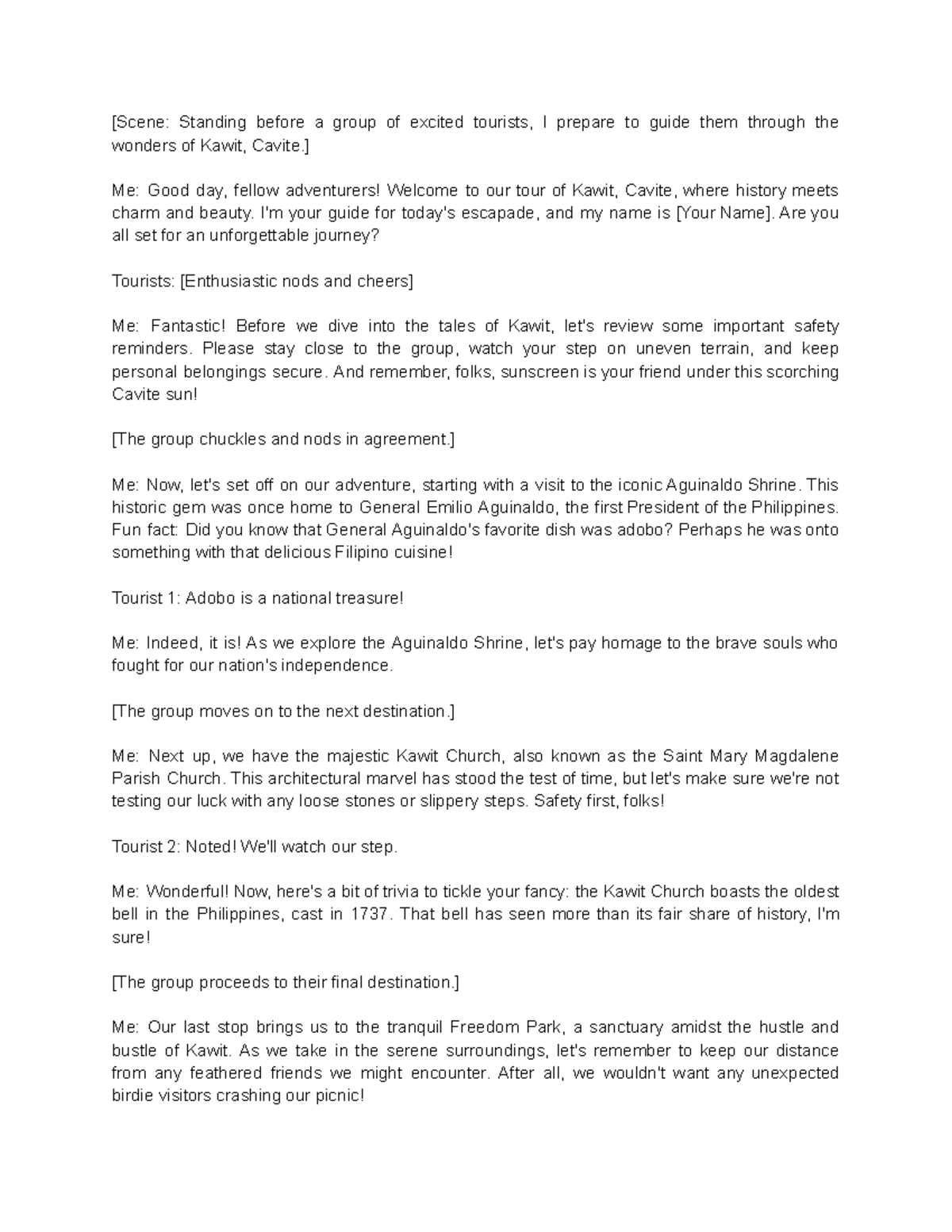 Kawit Tour Guiding Script - [Scene: Standing before a group of excited ...