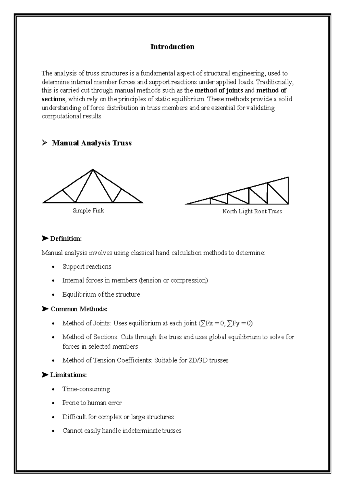 TOS Micro PRO: Manual vs Software Analysis of Truss Structures - Studocu