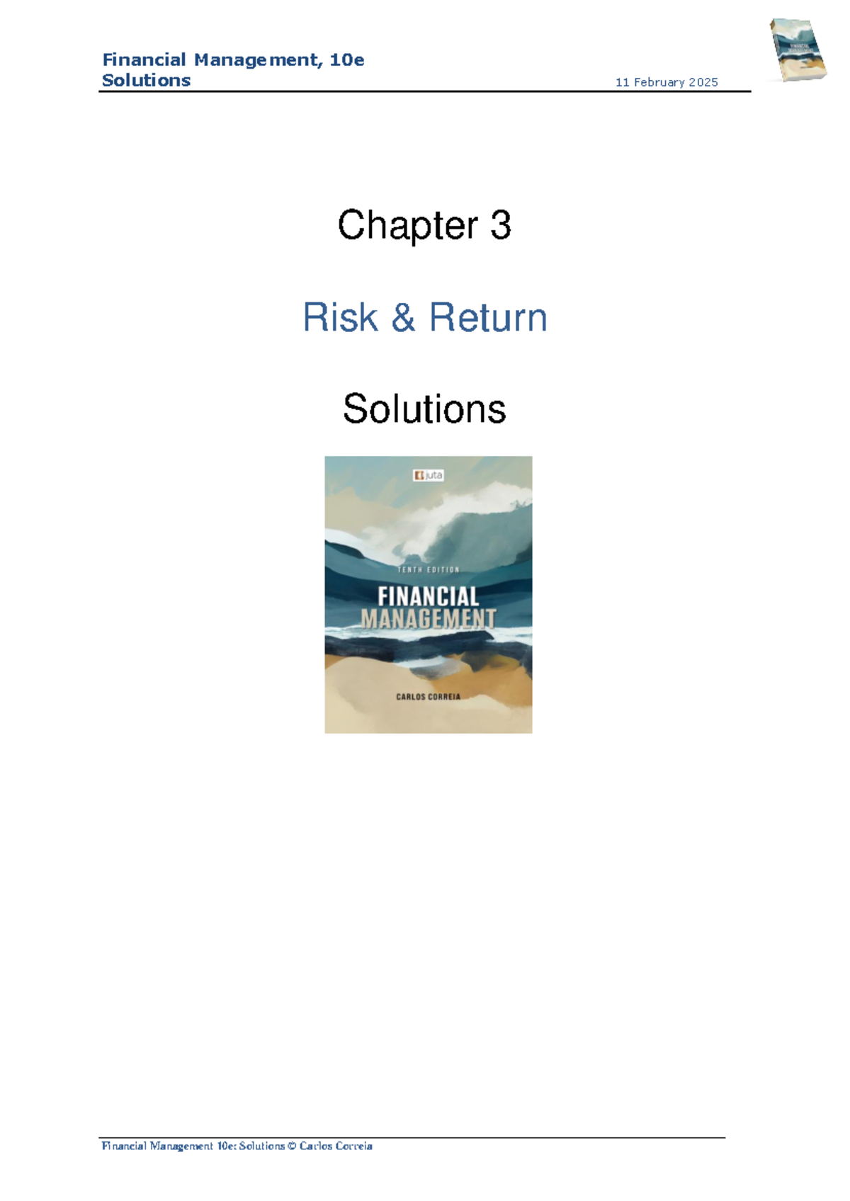 Financial Management 10e: Solutions for Chapter 3 Risk and Return ...