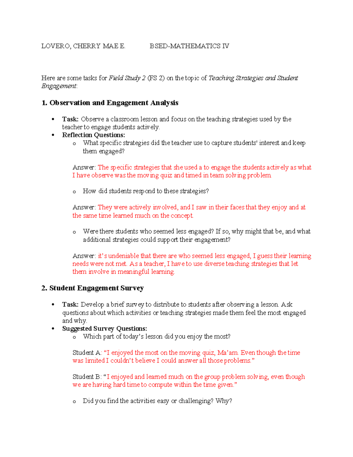 Teaching Strategies & Student Engagement: FS 2 Activity Insights - Studocu