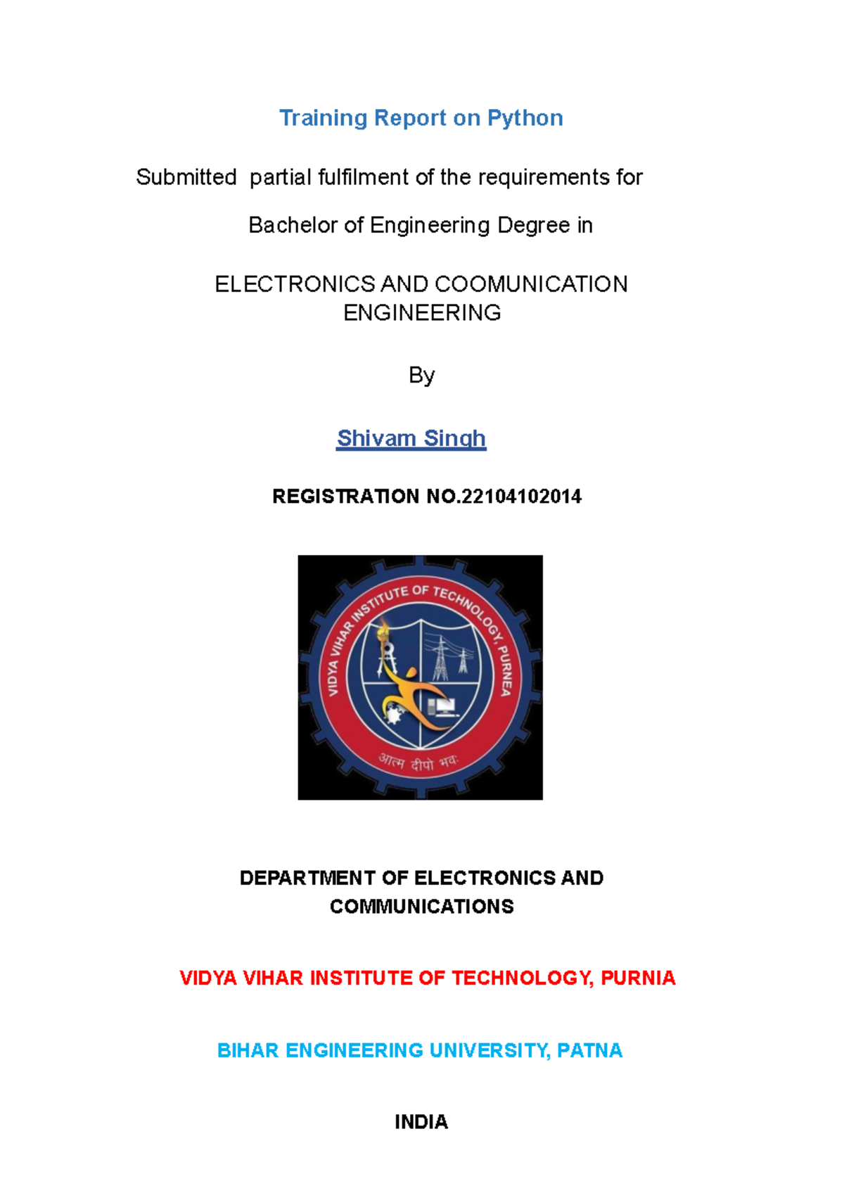 Training Report on Python Programming for BE in EC (2023) - Studocu