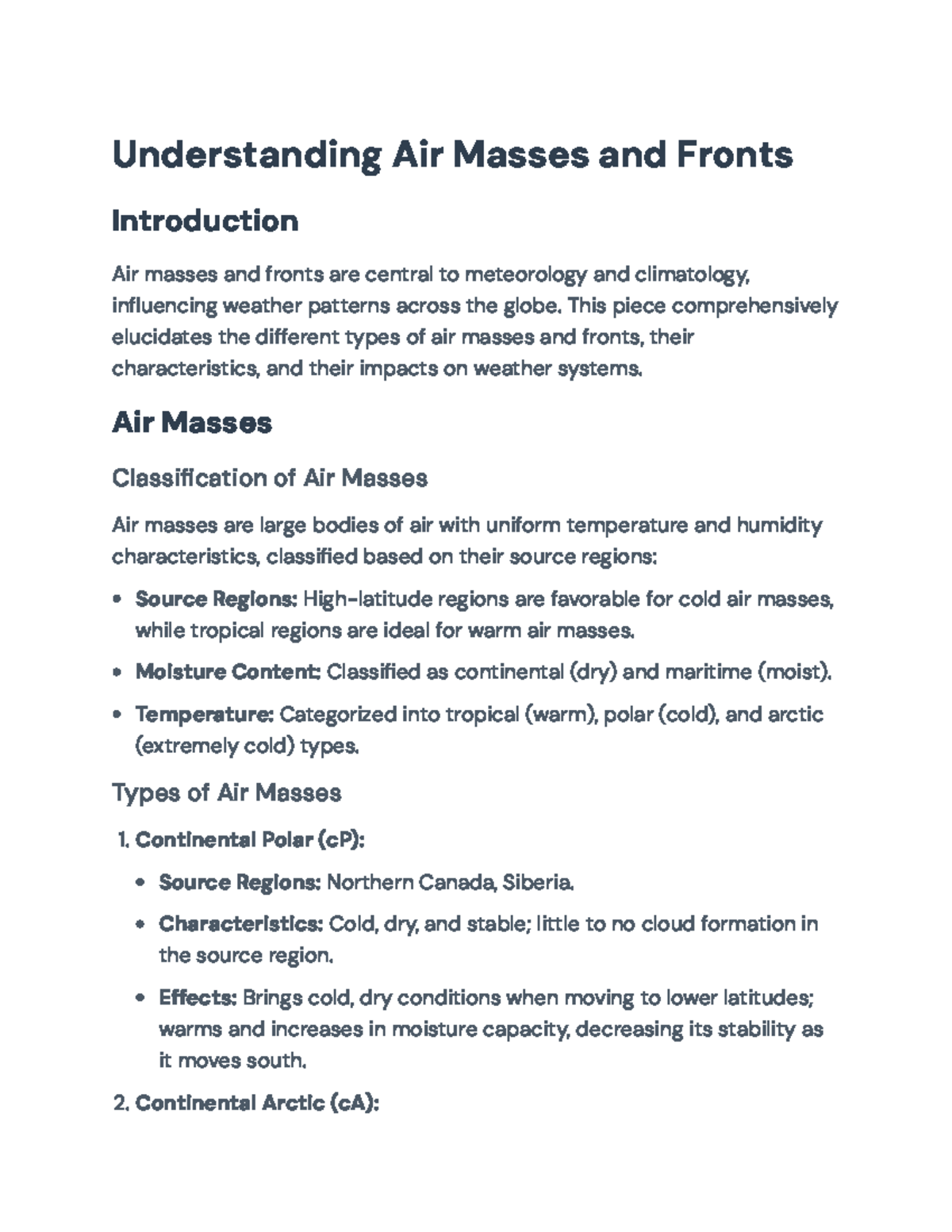 Understanding Air Masses and Fronts in Meteorology and Climatology ...