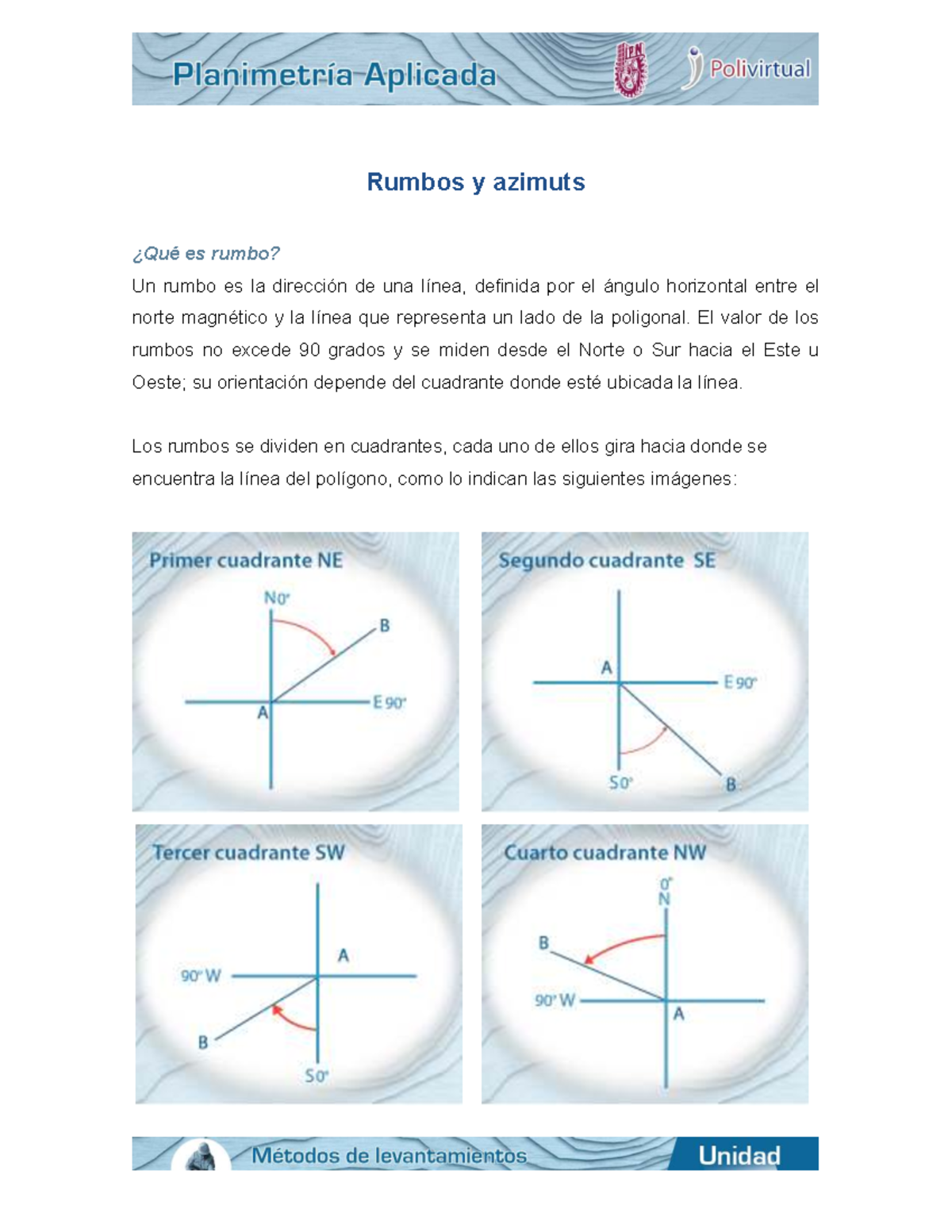 Lectura: Rumbos y Azimuts en Geometría - Studocu