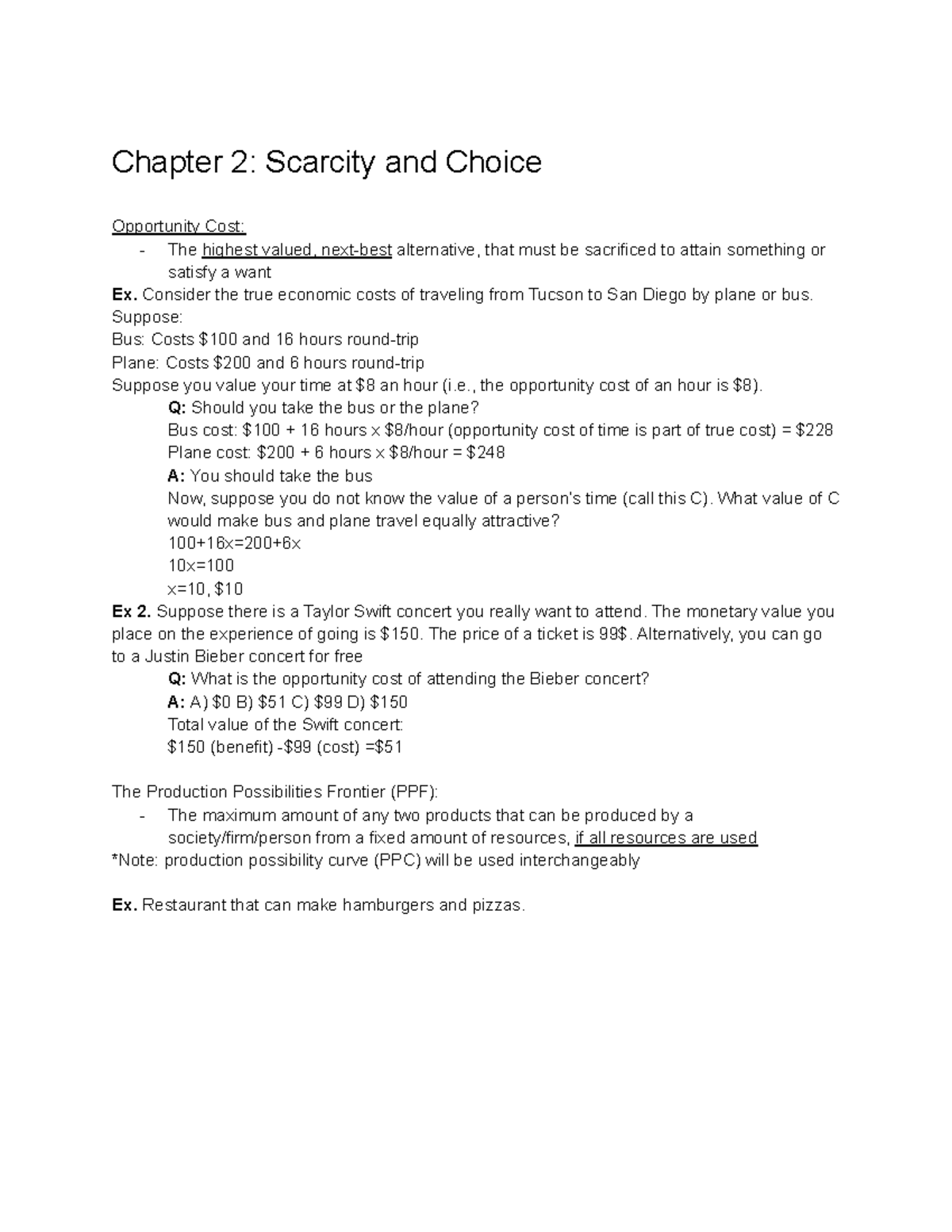 Chapter 2: Scarcity and Choice - Understanding Opportunity Cost - Studocu