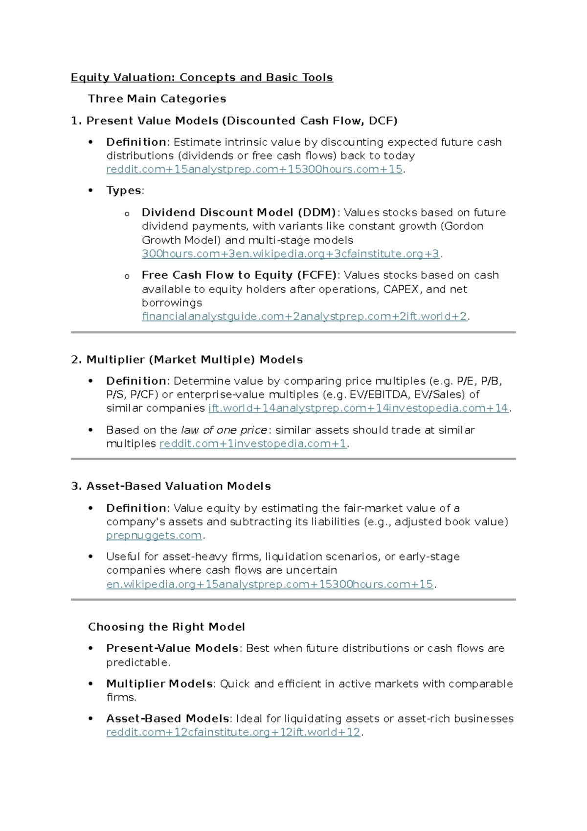 Equity Valuation: Key Concepts & Models Overview (FIN 101) - Studocu