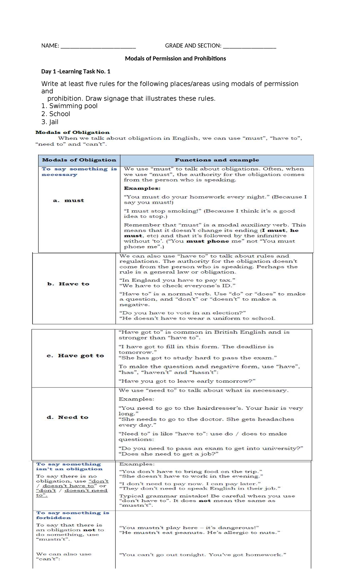 Worksheet-Q1 Week 2 Days 1-3 Modals - Bachelor of Secondary Education ...