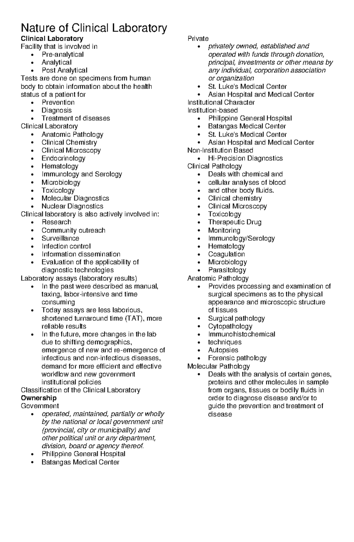Nature and Classification of Clinical Laboratories: Overview and ...