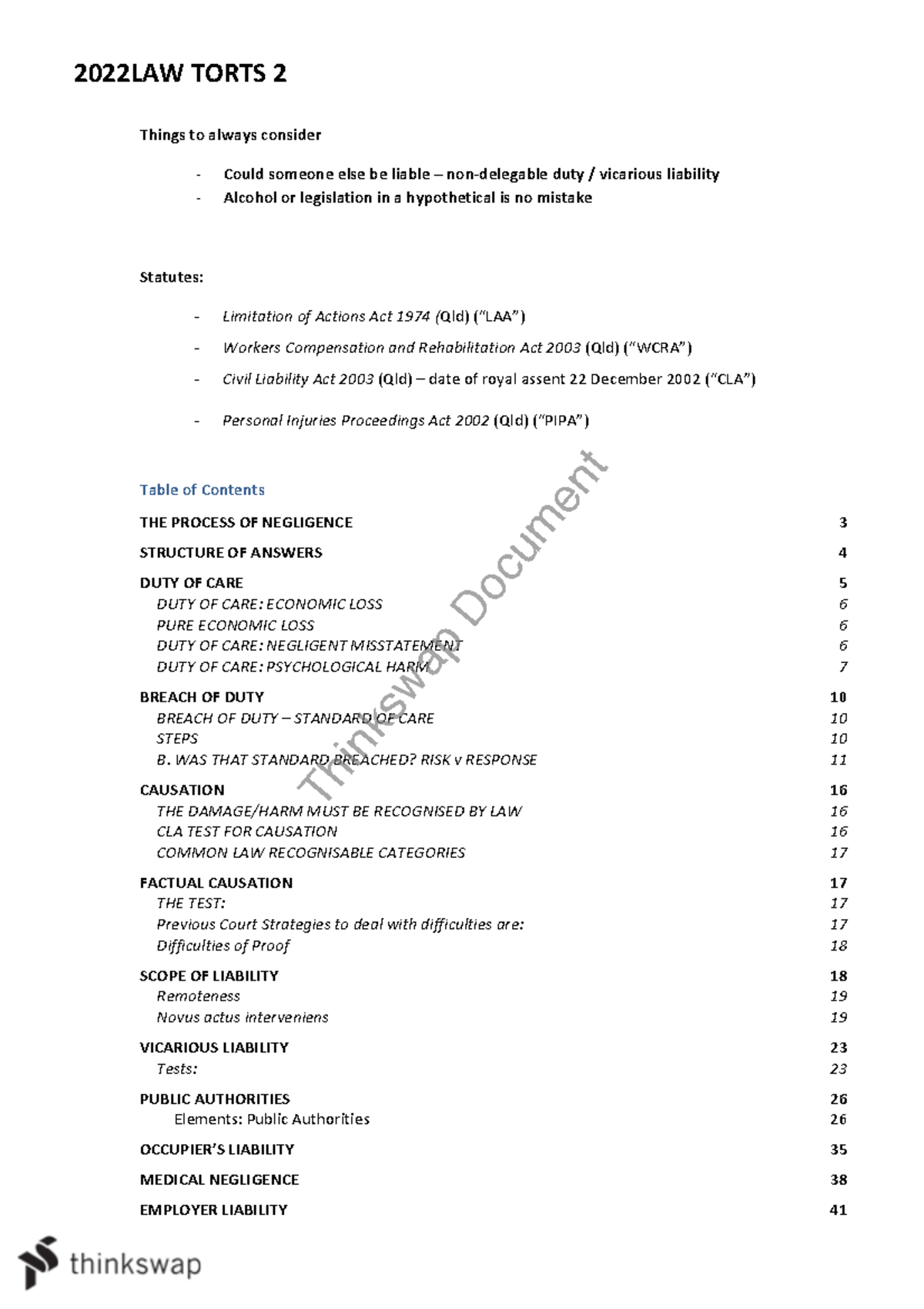 Torts 2 2022LAW End of Semester Exam Study Notes - Studocu