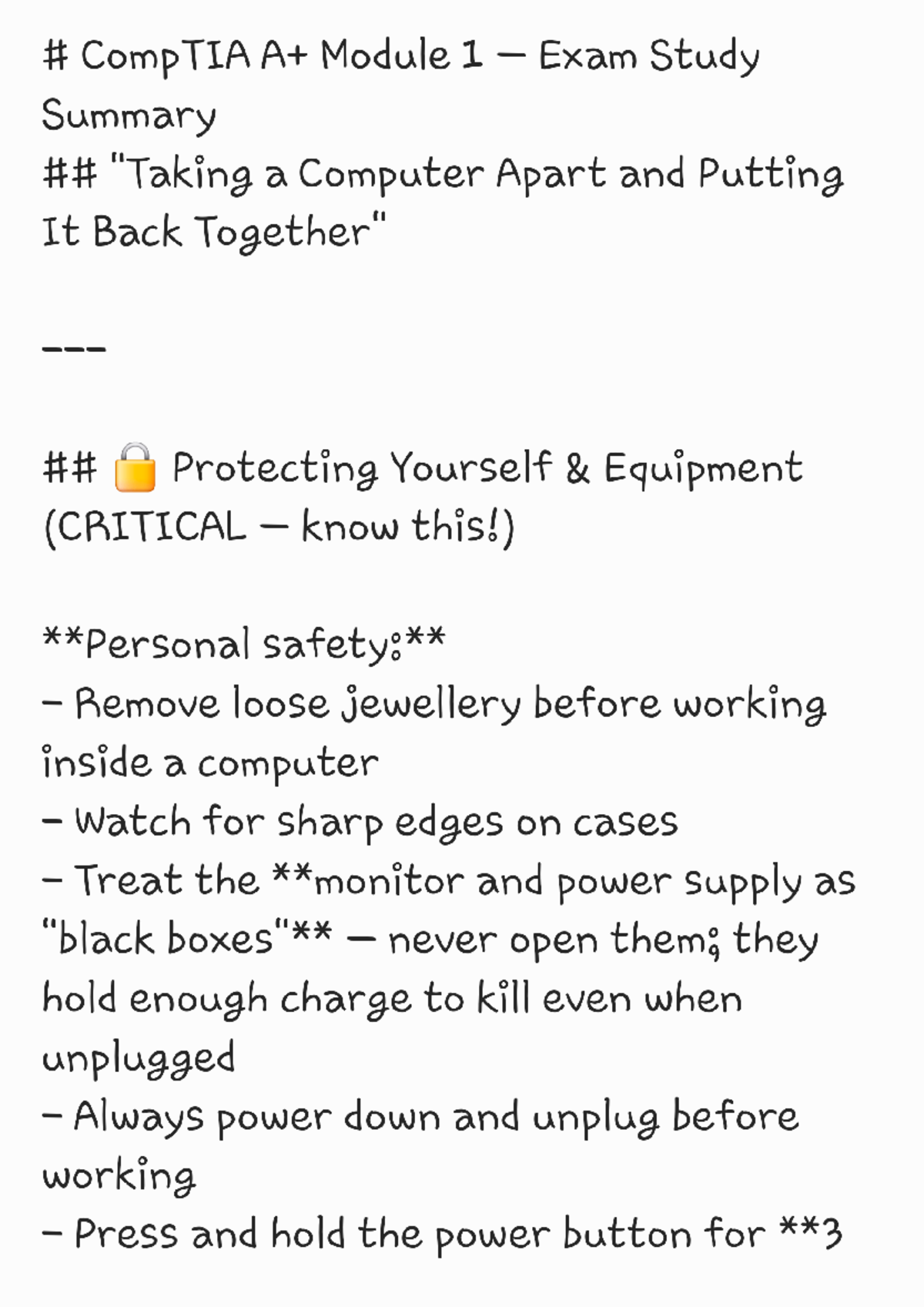 CompTIA Module 1 Exam Study Summary: Protecting Your PC and Yourself ...
