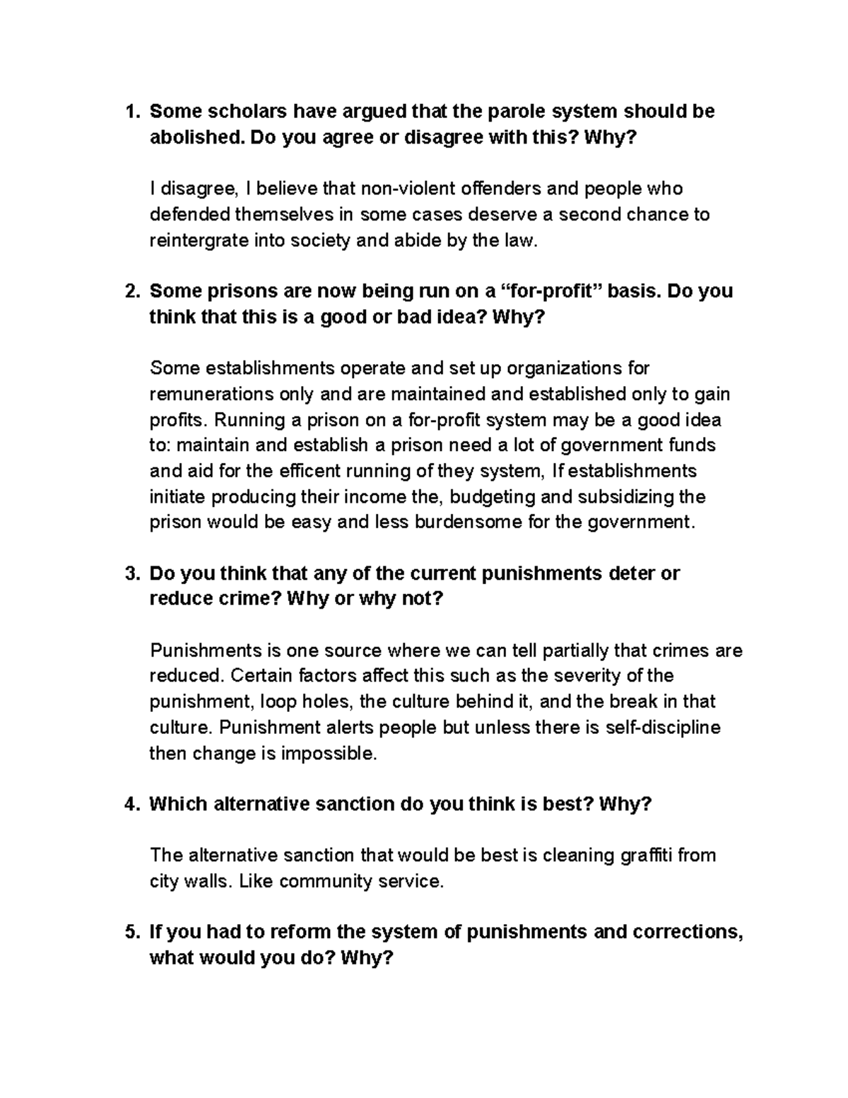 Unit 8 Critical Thinking Questions on Criminal Justice and Corrections ...