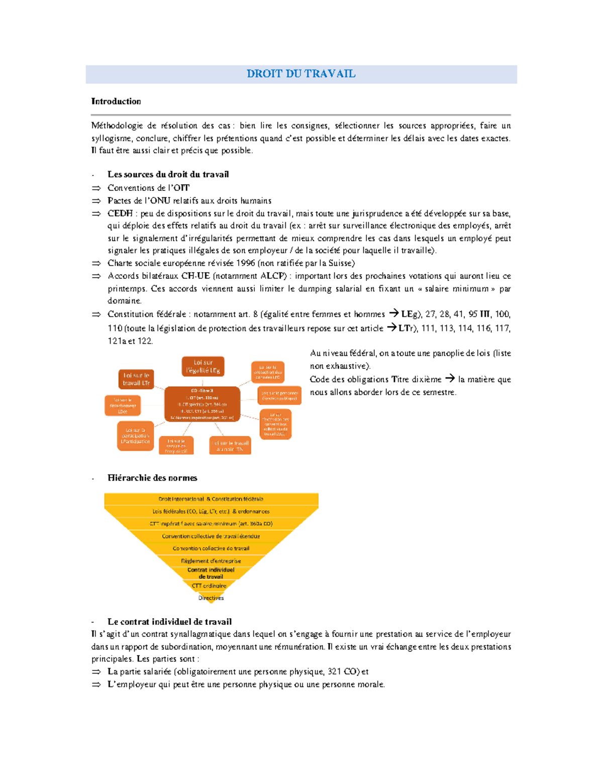 Droit du Travail - Notes de Cours et Correction des Cas Pratiques - Studocu