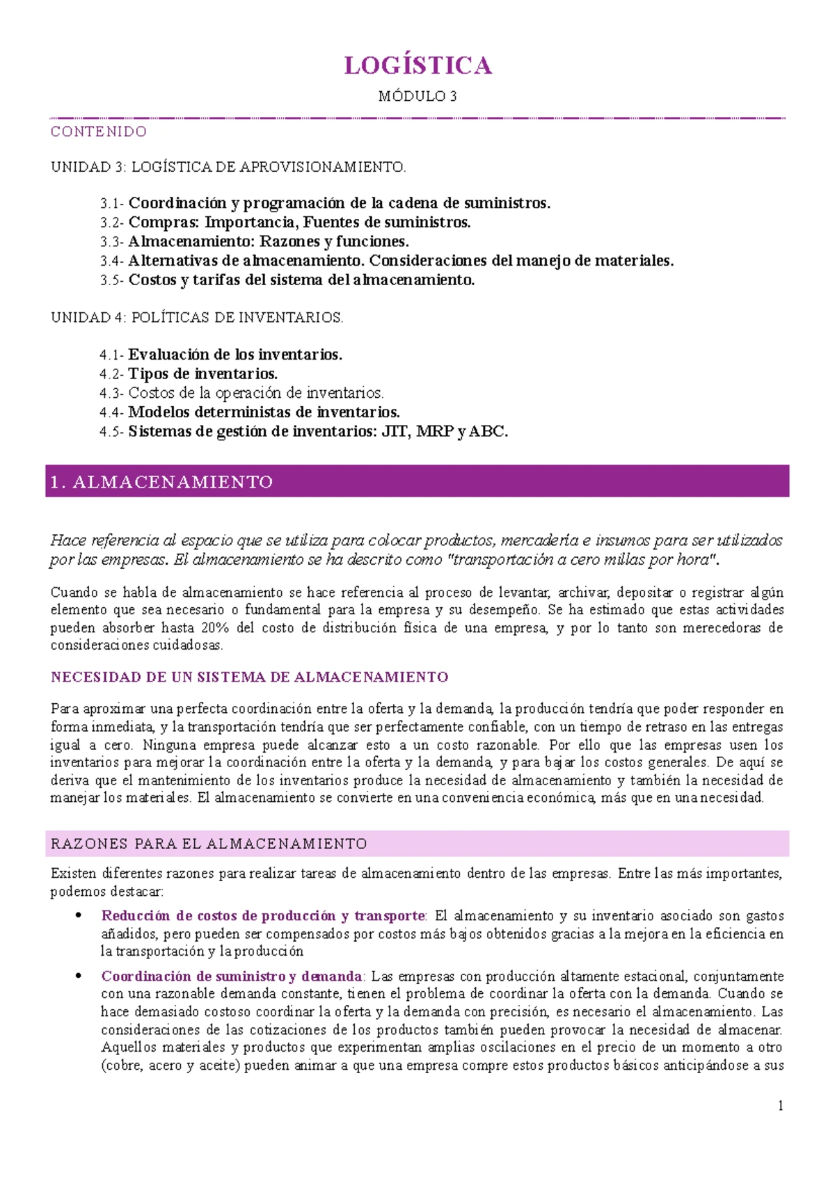 Resumen Segundo Parcial de Logística Módulo 3: Aprovisionamiento y ...