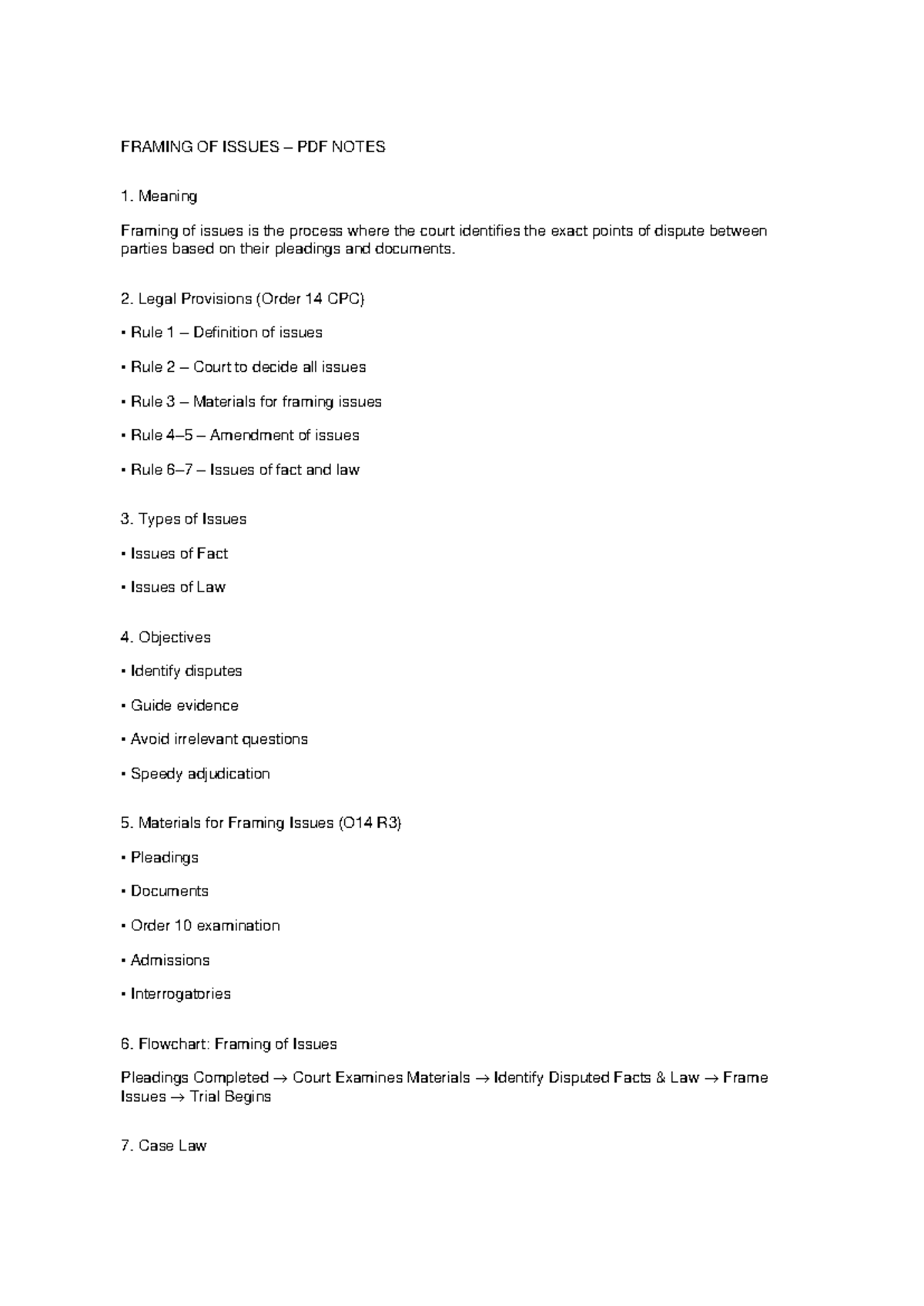 FRAMING OF ISSUES NOTES (CPC ORDER 14) - Studocu