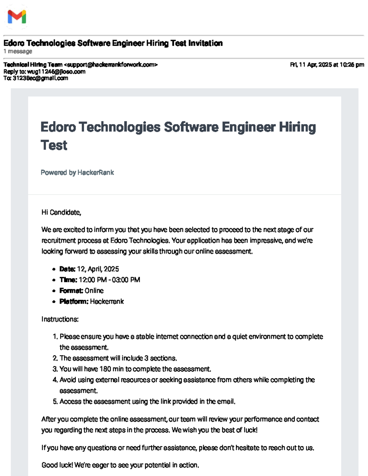 Edoro Tech Software Engineer Hiring Test Invitation - April 2025 - Studocu