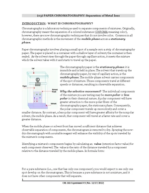 Paper Chromatography - Study Notes & Assignments - Studocu