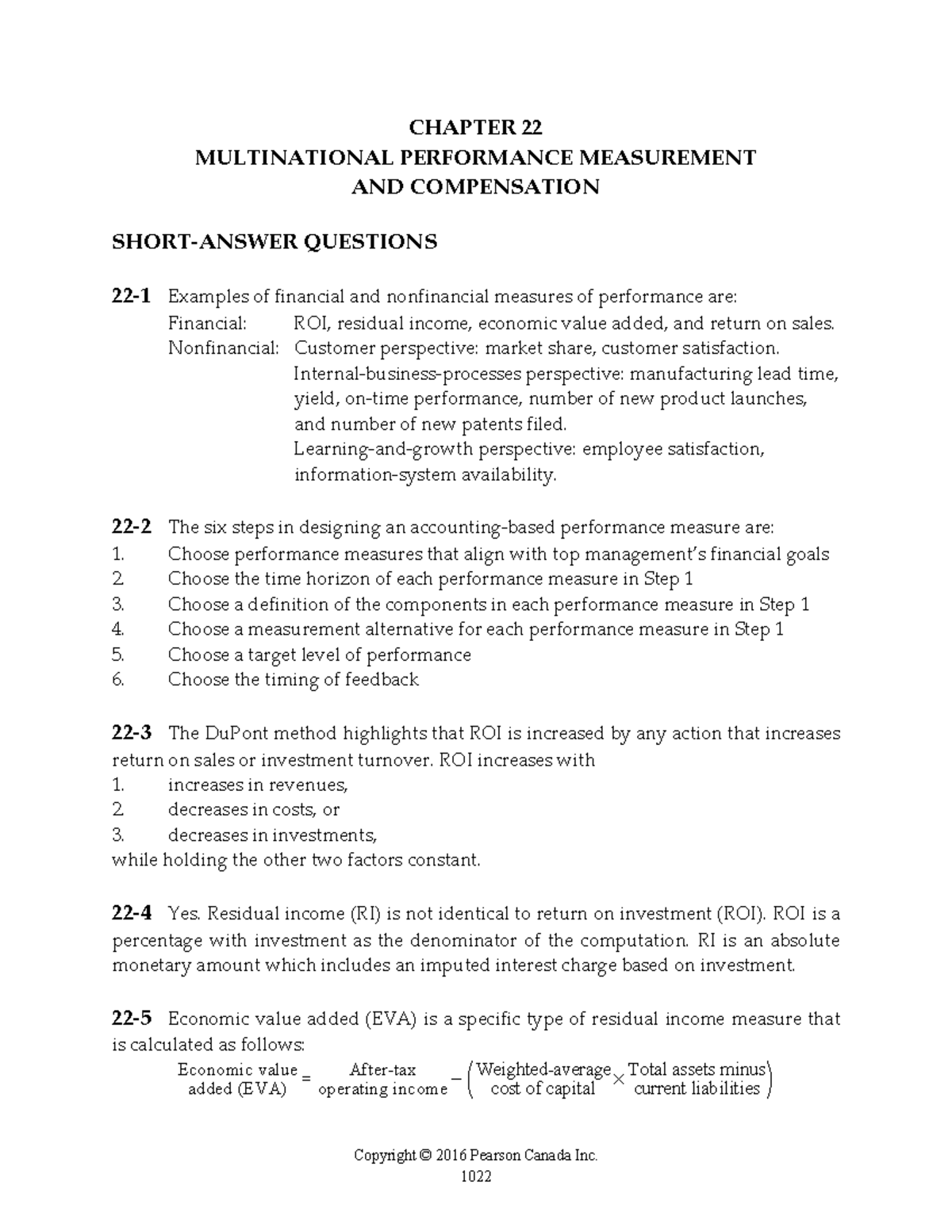 Solution Manual for Cost Accounting - Chapter 22: Performance ...