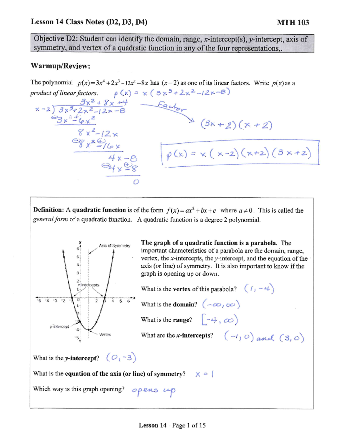 Completed Class Notes 14 (D2-D4) - Copy - Lesson 14 Class Notes (D2, D3 ...