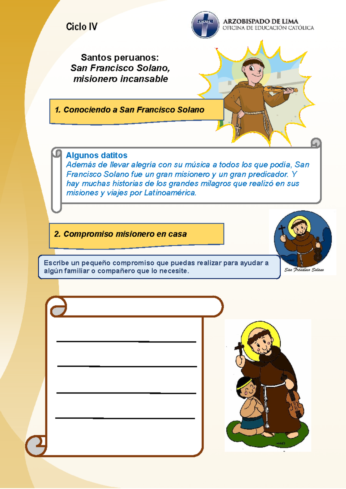 Ciclo IV - San Francisco Solano: Misionero Incansable y Oración - Studocu
