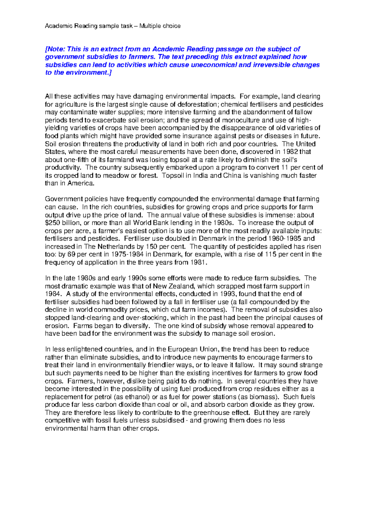 Academic Reading sample task Multiple choice - Academic Reading sample ...