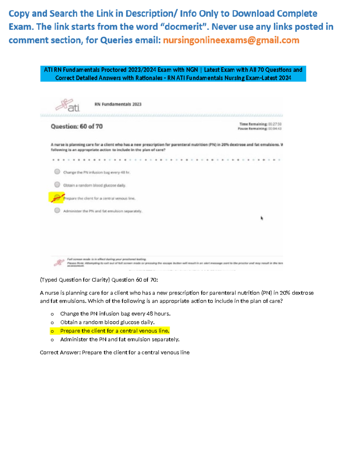 ATI RN Fundamentals Proctored 2023-2024 Exam with NGN Latest Exam with ...