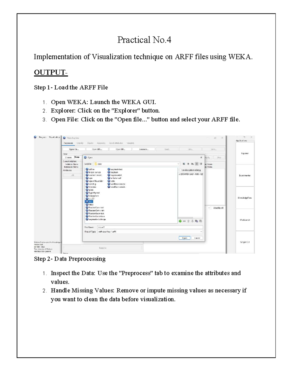 Data Mining Experiment 4: Visualization Techniques with WEKA - Studocu