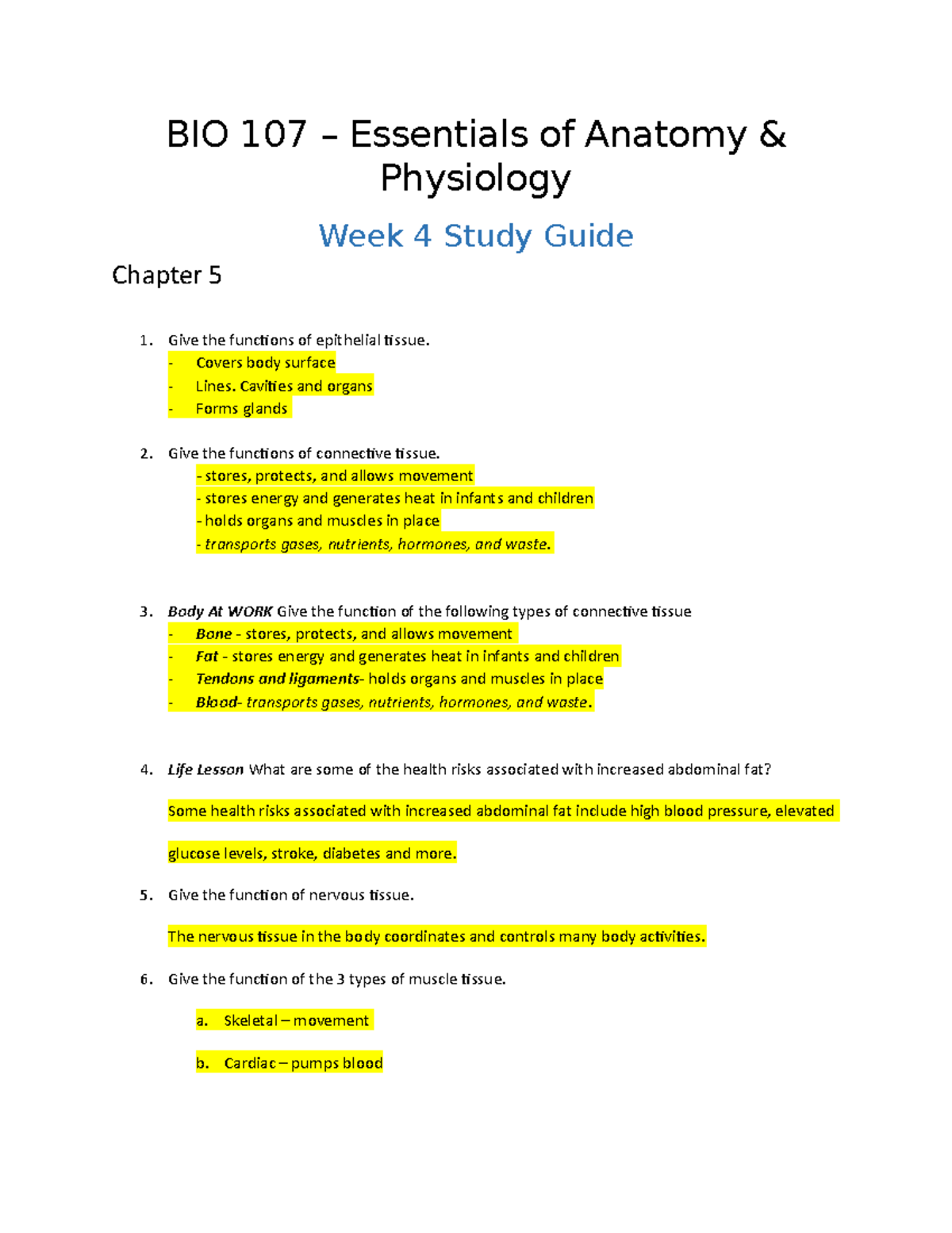 107 w4 study guide - BIO 107 – Essentials of Anatomy & Physiology Week ...