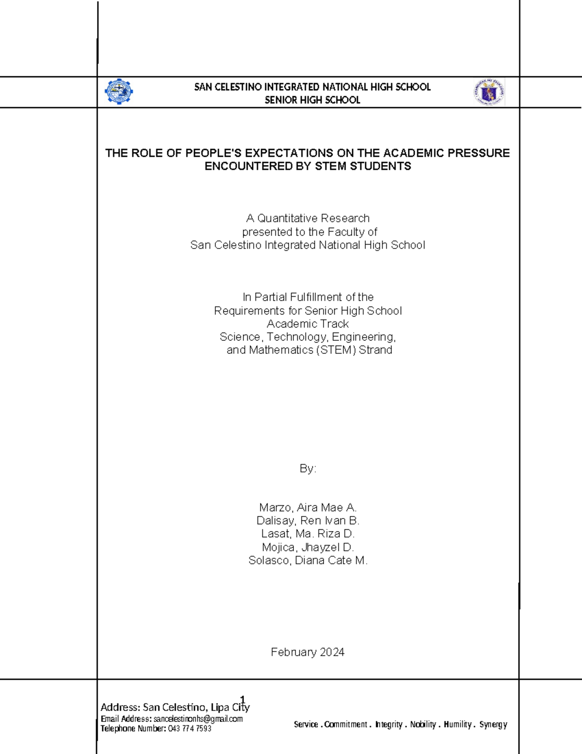 G2 PR2 Chapter 1-3: Expectations and Academic Pressure in STEM Students ...