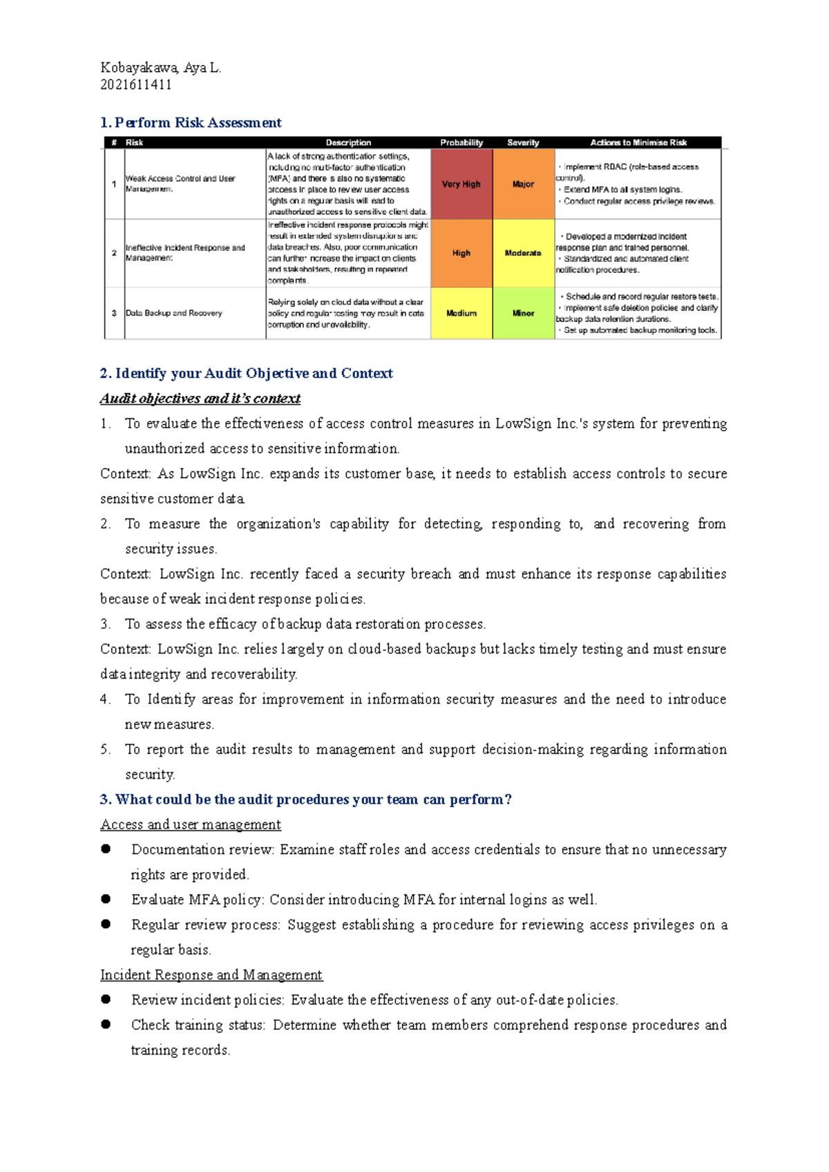Auditing in CIS Quiz - CIS subject - Kobayakawa, Aya L. 2021611411 ...