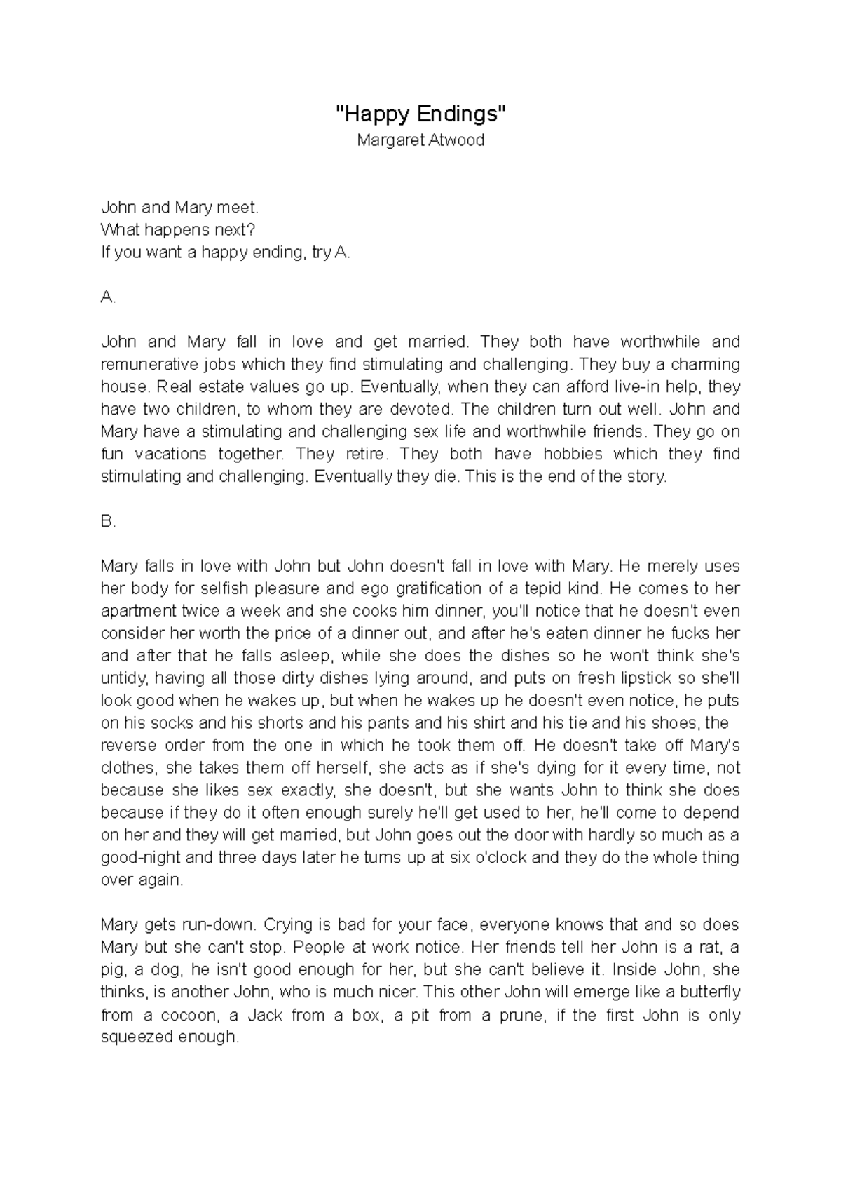 Atwood's "Happy Endings" Analysis: Love, Life, and Consequences ...