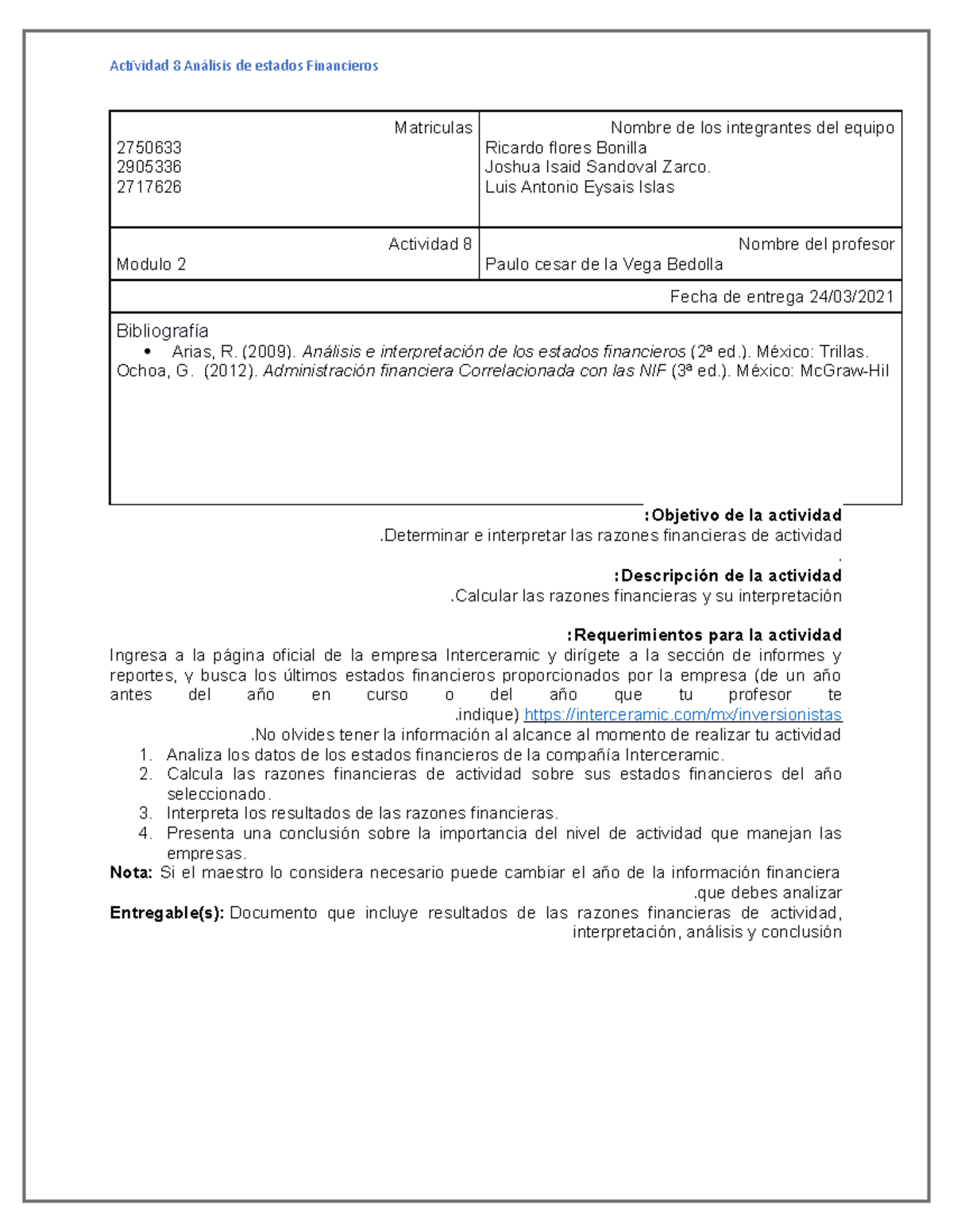 Actividad 8: Análisis de Estados Financieros - Módulo 2 - Studocu