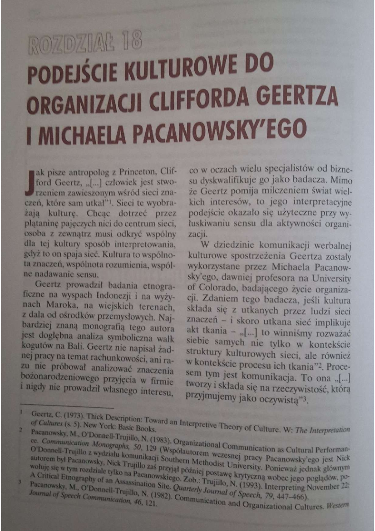 Rozdział 18: Podejście kulturowe do organizacji Geertza i Pacanowsky ...