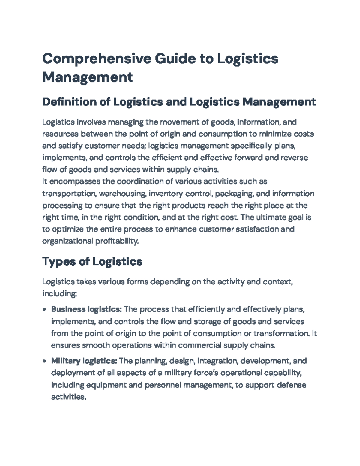 Comprehensive Guide to Logistics Management: Concepts & Trends - Studocu