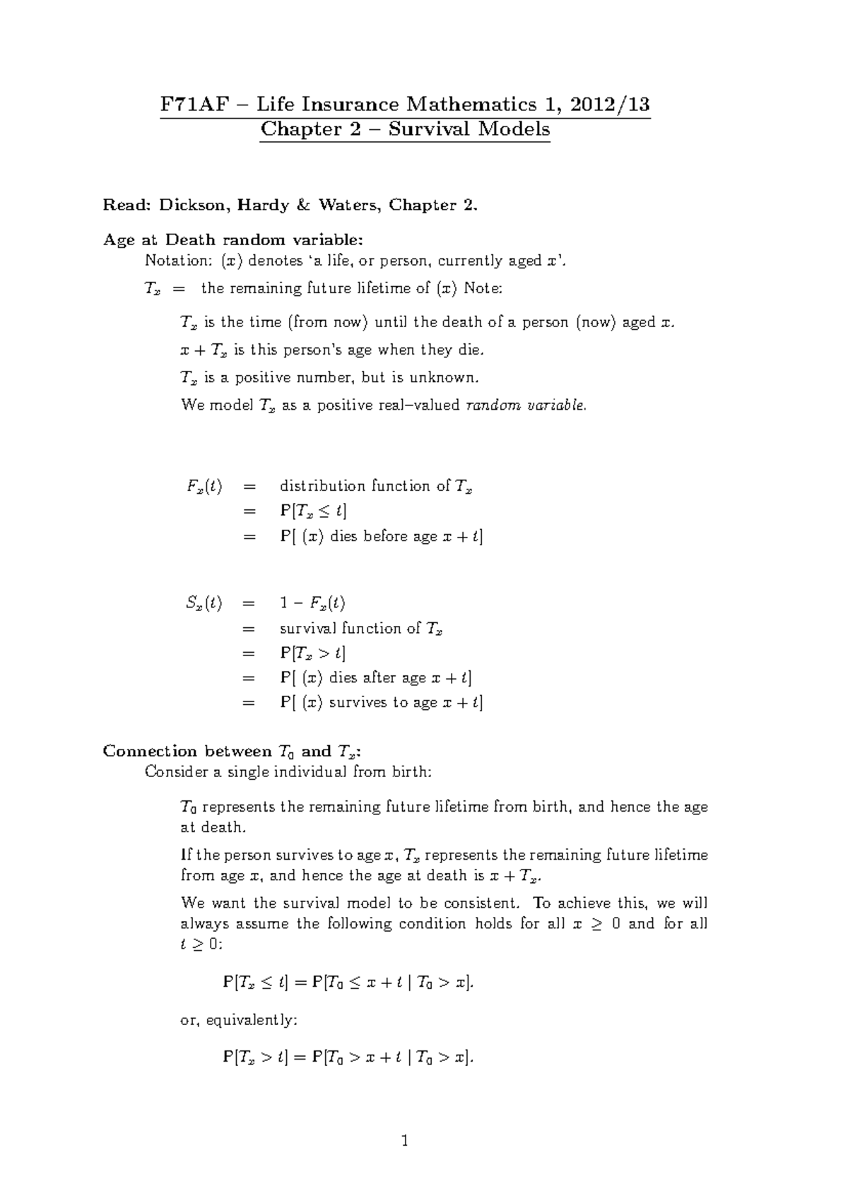 CT5 - HW - LM1 - Ch2 - F71AF – Life Insurance Mathematics 1, 2012/13 ...