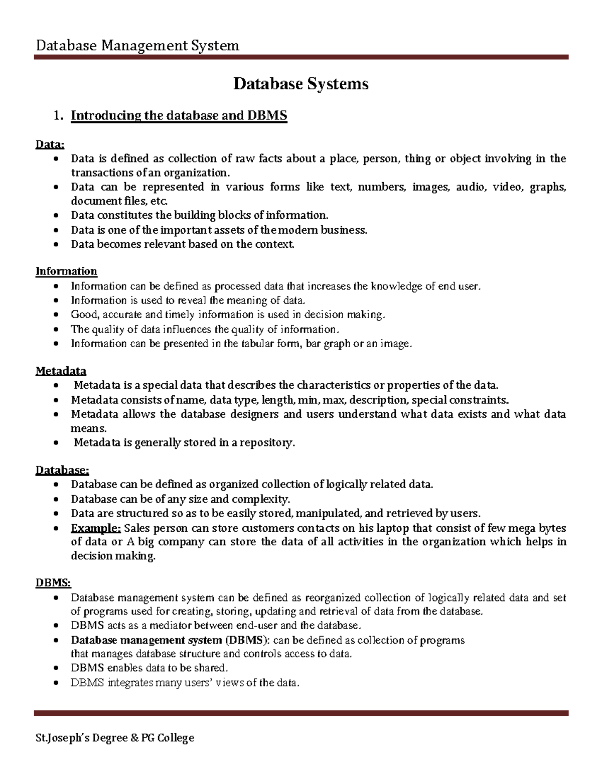 DBMS Notes: Understanding Database Management Systems and Their Models ...