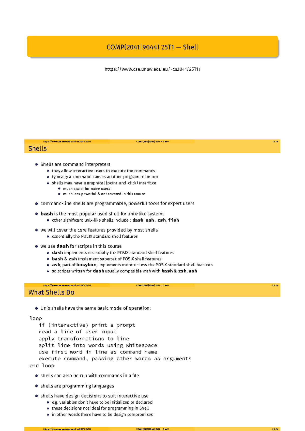 25T1 Shell: Comprehensive Notes on Shell Programming Concepts - Studocu