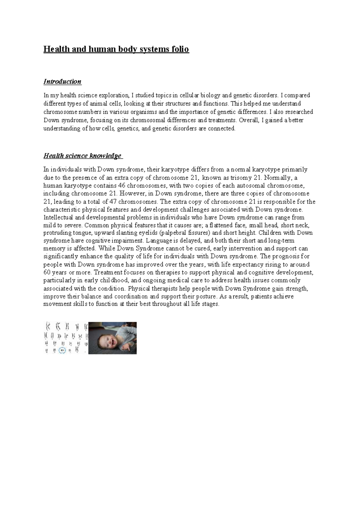 Health Science Folio: Cellular Biology & Down Syndrome Insights - Studocu