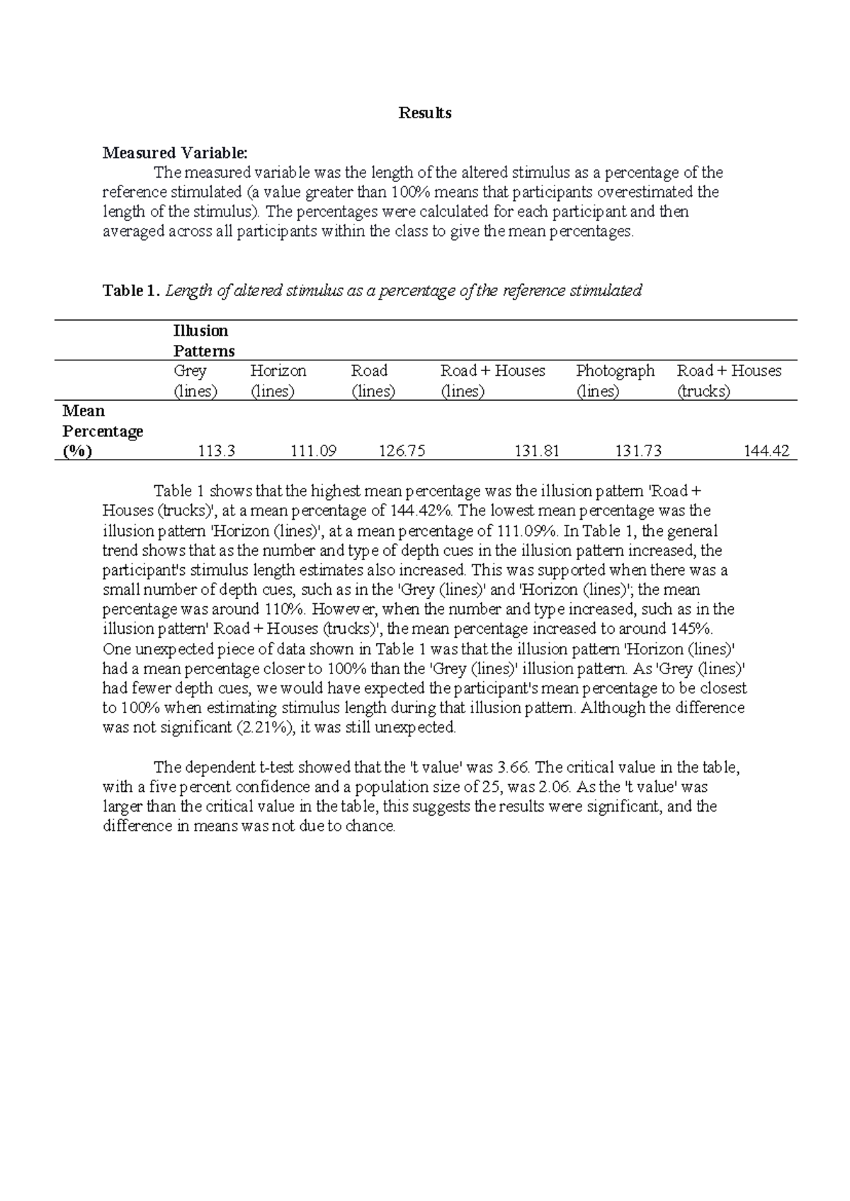 Results Section - Depth Perception Analysis (PSY 101) - Studocu