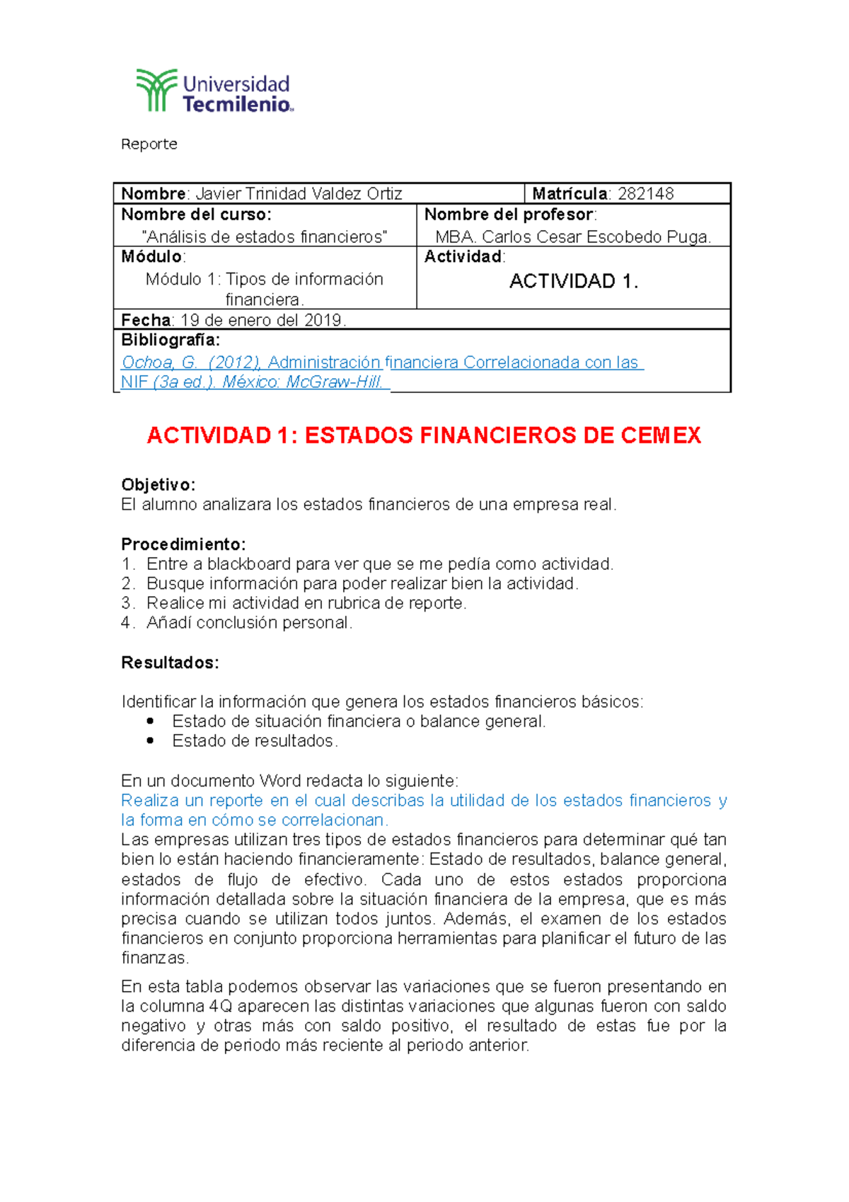 Análisis Financiero de CEMEX - Actividad 1 del Curso 282148 - Studocu