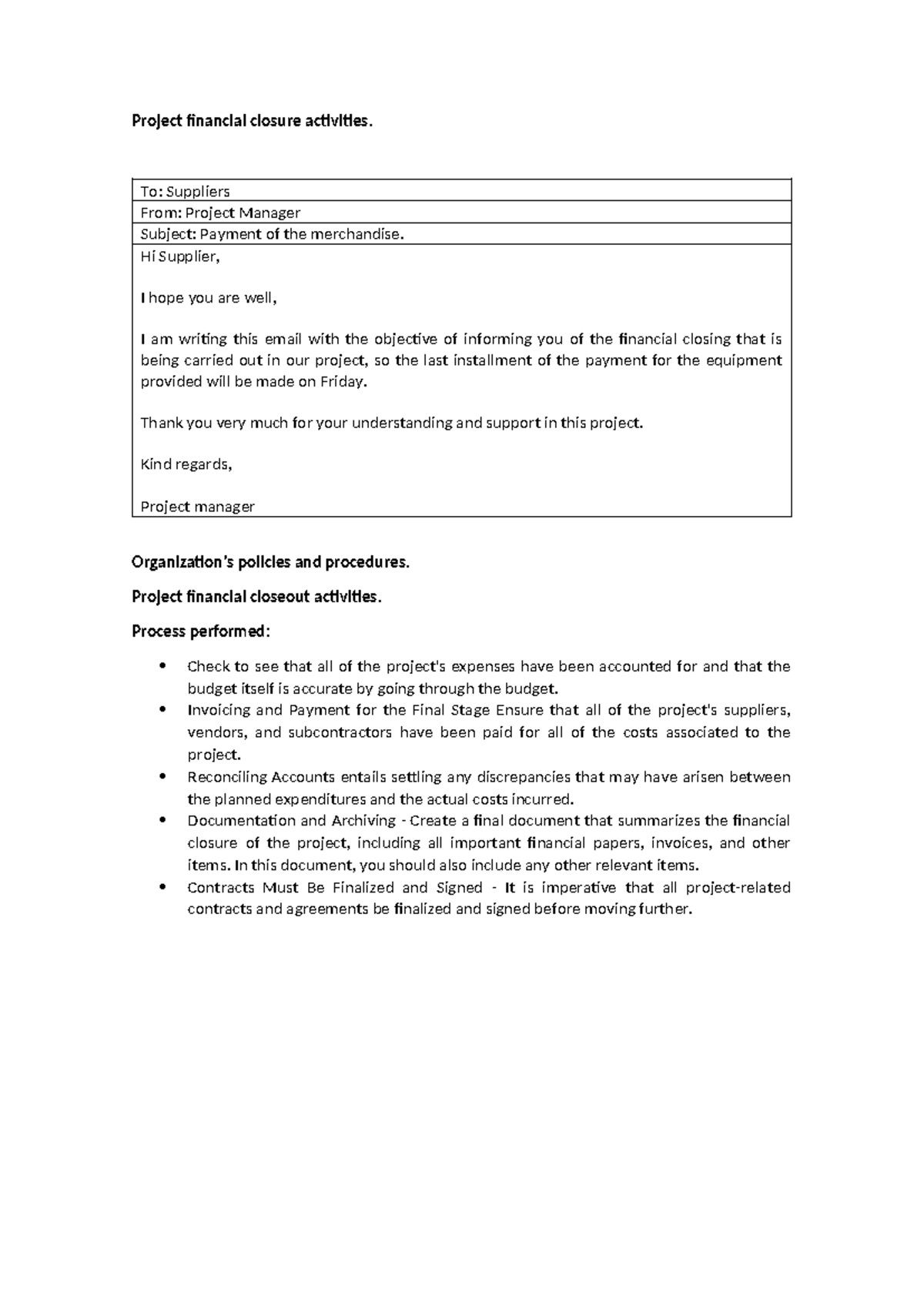 Project Financial Closure Activities: Final Steps and Procedures - Studocu