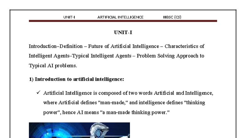 UNIT I AI - This is artificial intelligence notes - UNIT-I Introduction ...