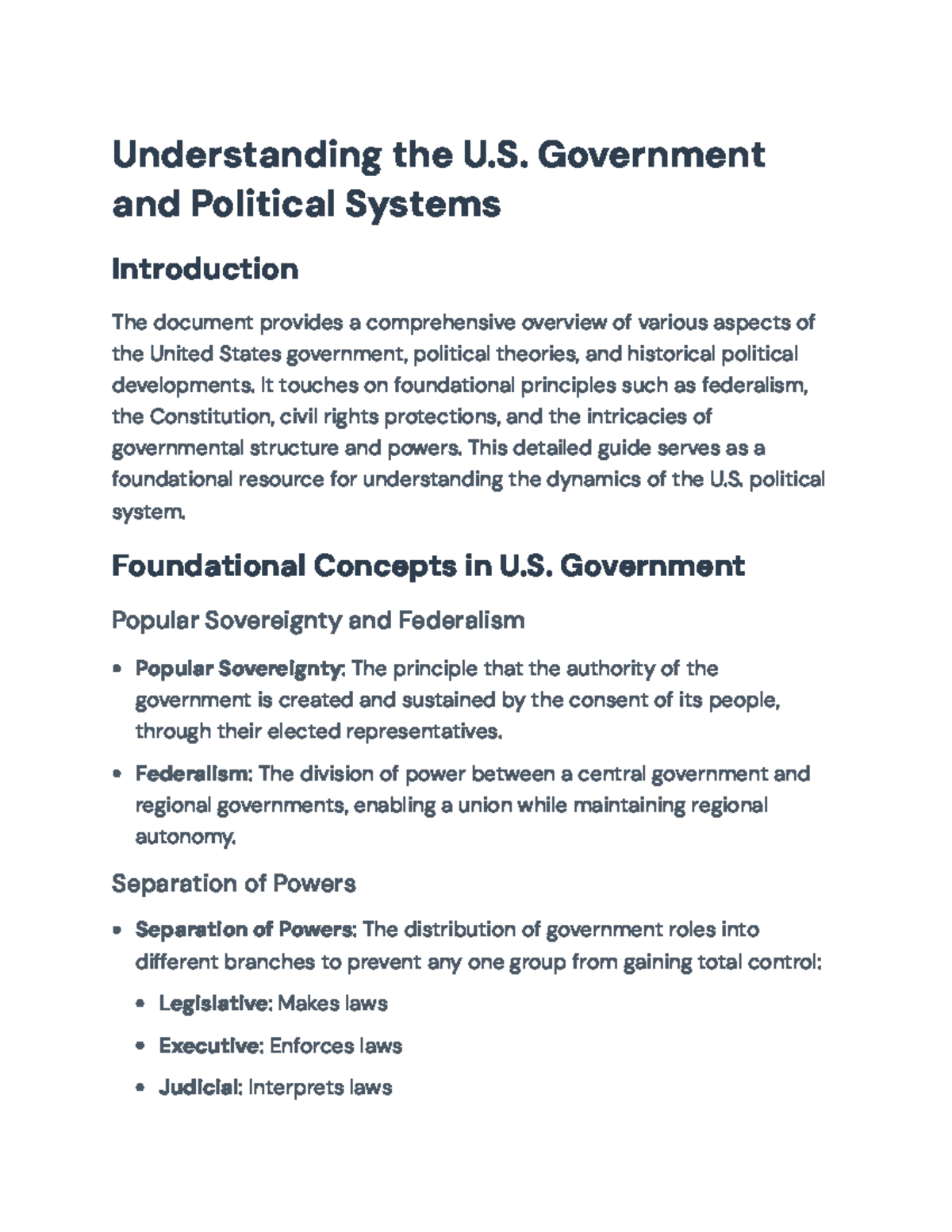 Understanding U.S. Government and Political Systems: Key Concepts and ...
