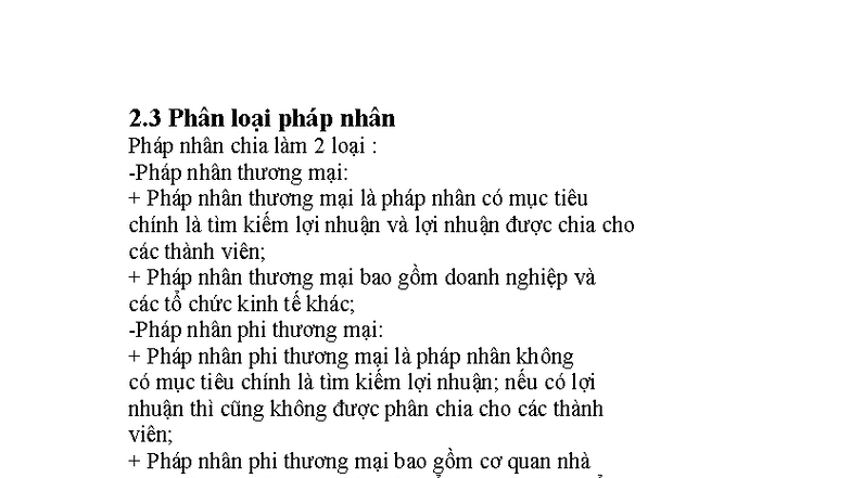 2.3-2.4 Phân loại và Năng lực Pháp Nhân trong Luật Dân Sự - Studocu