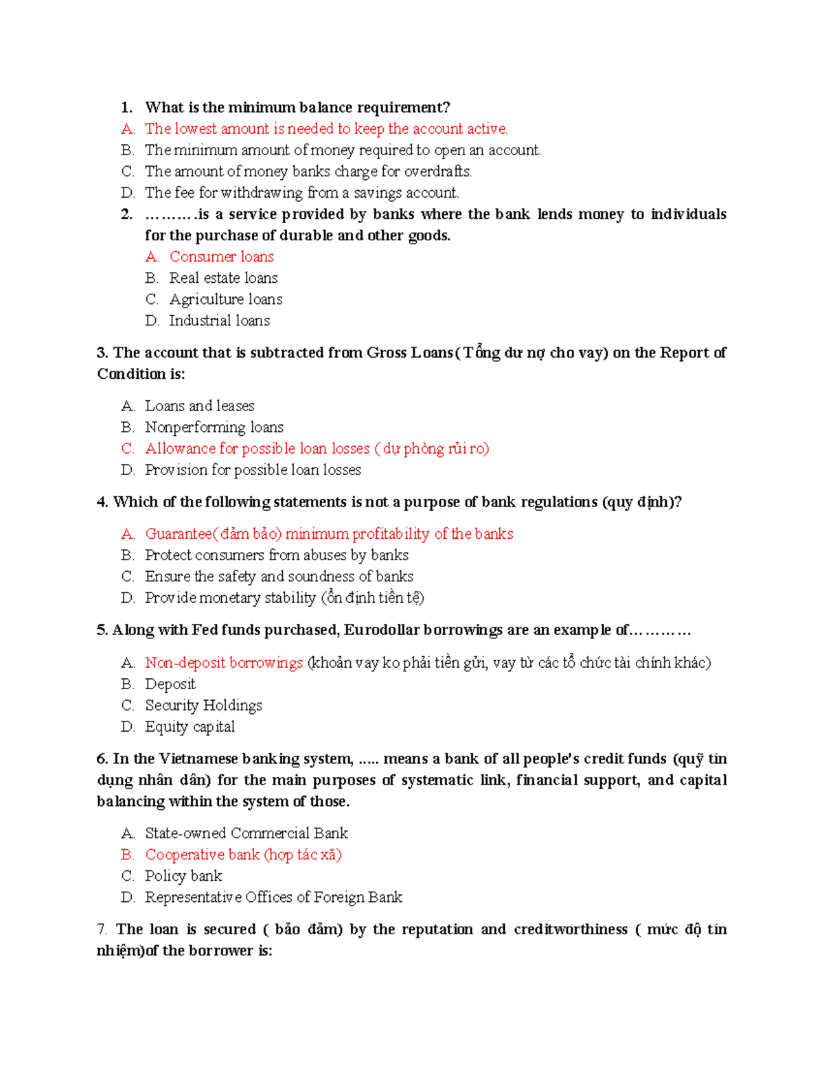 Banking Concepts Quiz - Course Code: Tn - No. 1 - Studocu