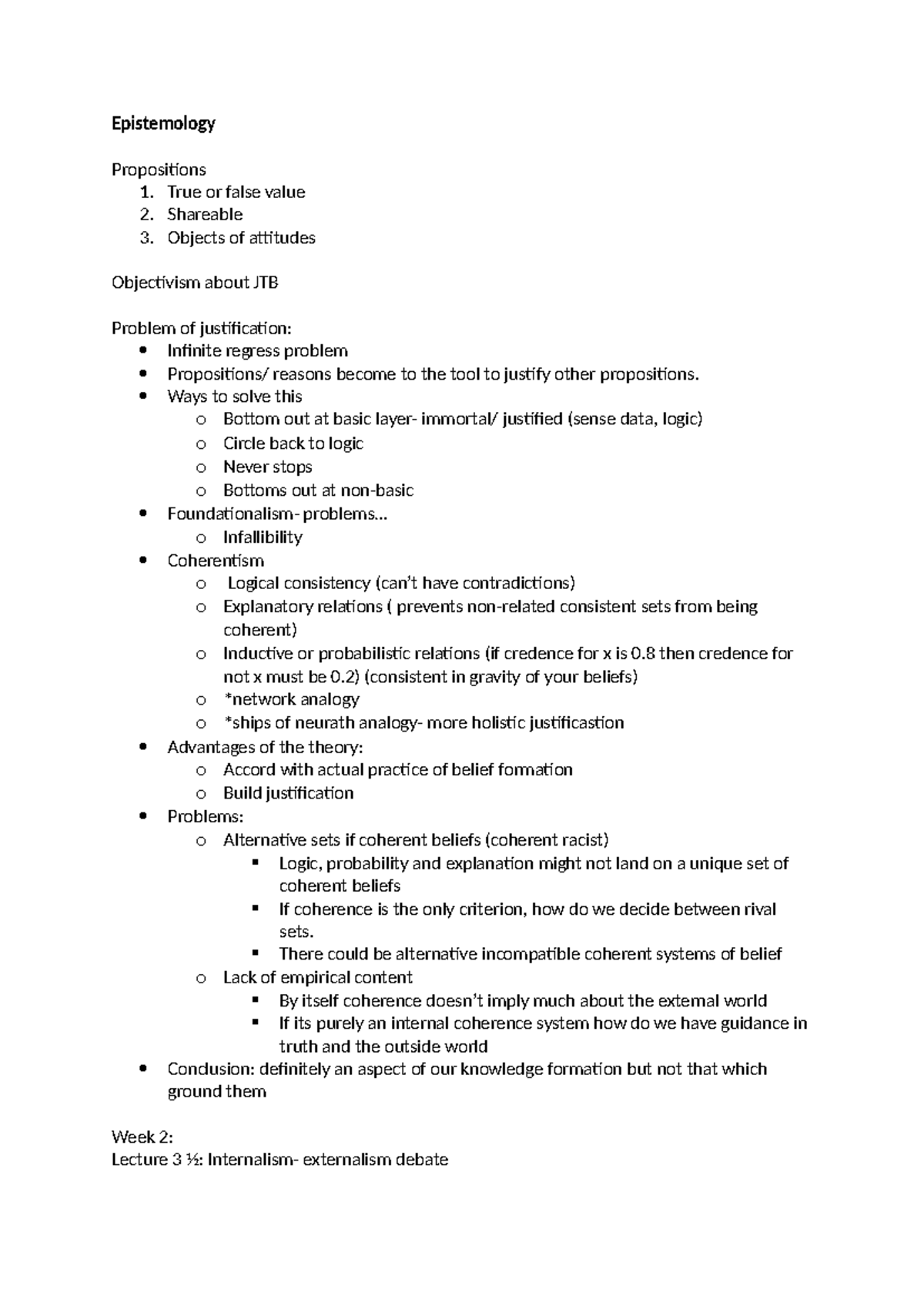 Epistemology: Key Concepts and Theories - Week 2 Lecture Notes - Studocu
