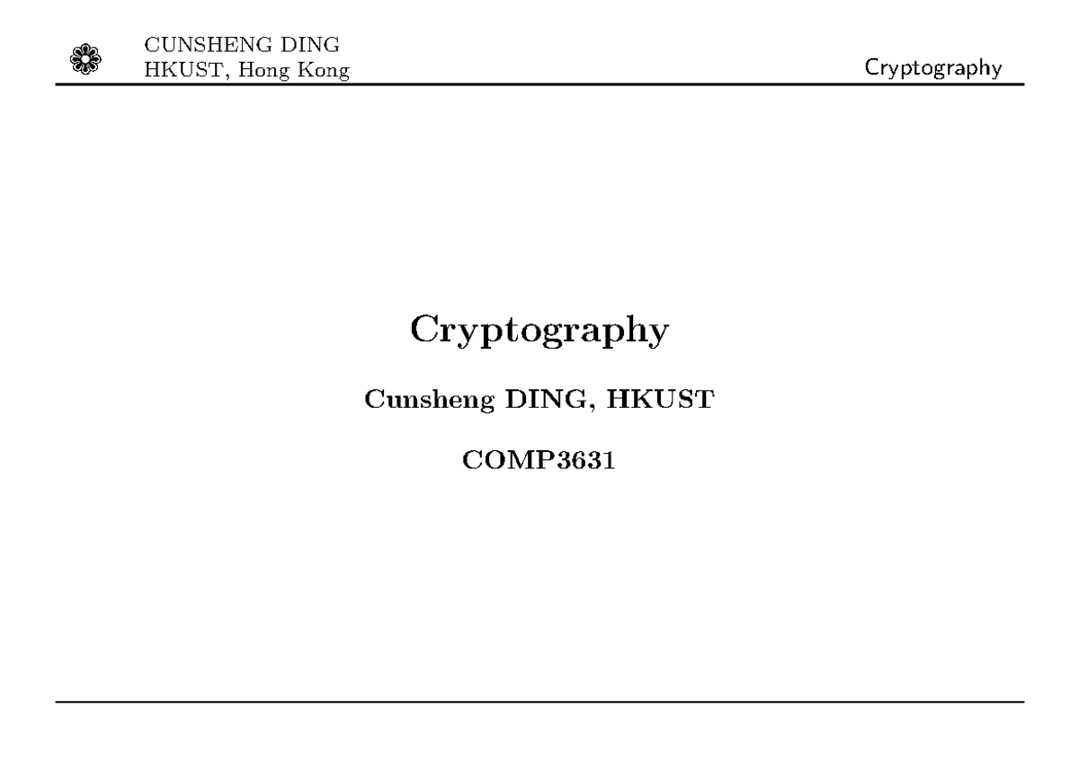 COMP3631 Cryptography Lecture 01: Functions Overview and Concepts - Studocu