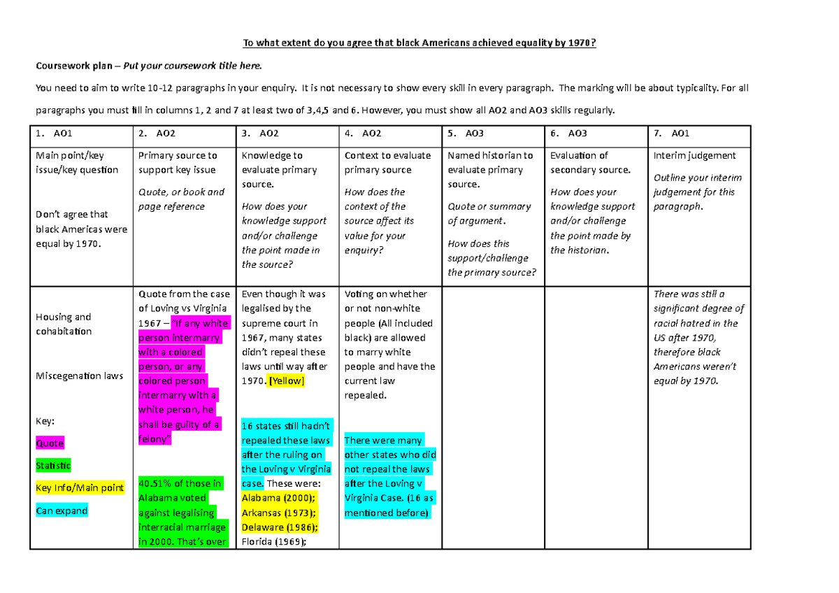 Coursework plan 2 - H105 - Studocu